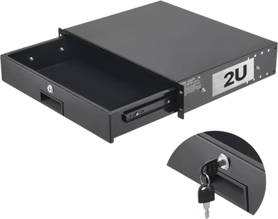 VEVOR 2U Rack Mount Drawer, 50 lbs Max Load-Bearing, Lockable Server Cabinet Case, Sliding Drawer with Lock and Cable Management Holes, for 19 in Network Equipment Server AV Rack or Cabinet Enclosure