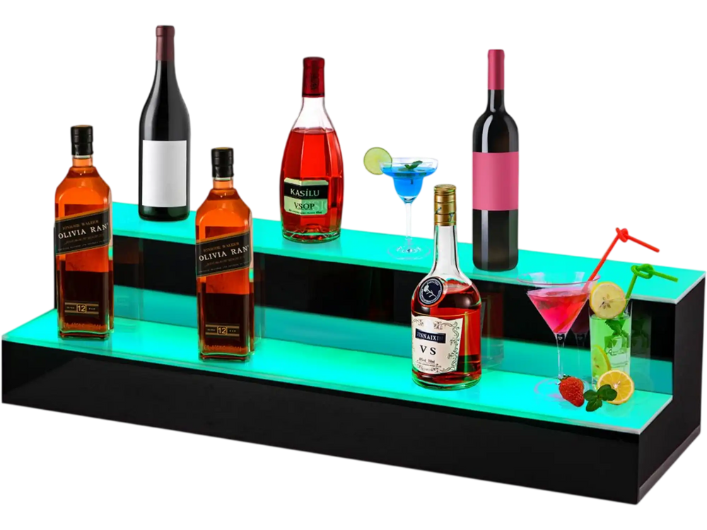 VEVOR LED Lighted Liquor Bottle Display Shelf, 30-inch LED Bar Shelves for Liquor, 2-Step Lighted Liquor Bottle Shelf for Home/Commercial Bar, Acrylic Lighted Bottle Display with Remote & App Control