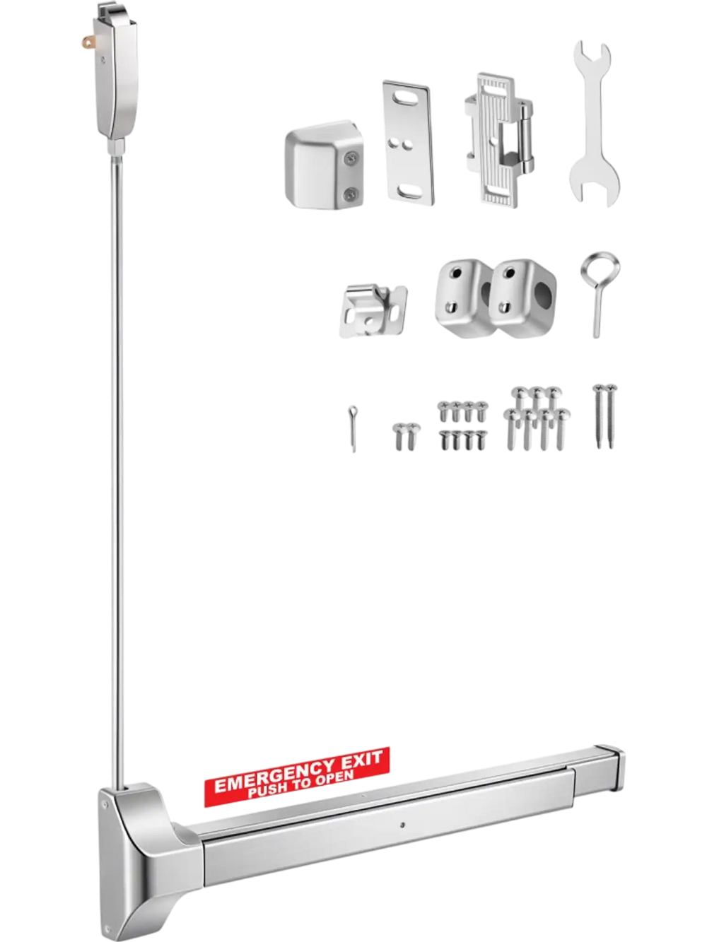 VEVOR Push Bar Panic Exit Device, 28" Stainless Steel Commercial Panic Bar for Exit Doors, Emergency Exit Door Hardware with Vertical Top Rod and Sticker, for 28"-41" Wood or Metal Door, Silver