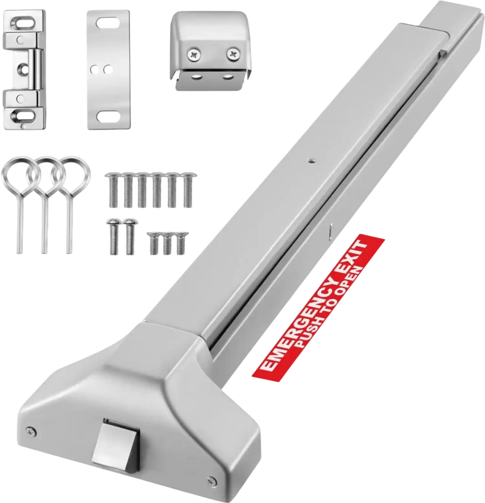 VEVOR Push Bar Panic Exit Device, 28" Premium Metal Commercial Panic Bar for Exit Doors, Emergency Exit Door Hardware with Warning Sticker, Easy Installation, for 28"-41" Wood or Metal Door, Silver