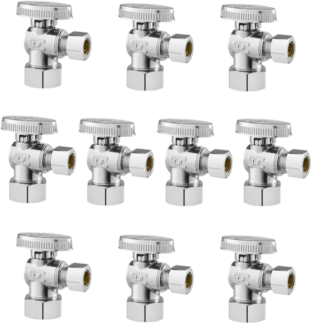 VEVOR 10-Pack Angle Stop Valve, 1/4 Turn Water Shut Off Valves, 1/2" Nominal (5/8" OD) Compression Inlet x 3/8" OD Compression Outlet Shutoff Valve for Bathroom Kitchen Toilet Shower Plumbing