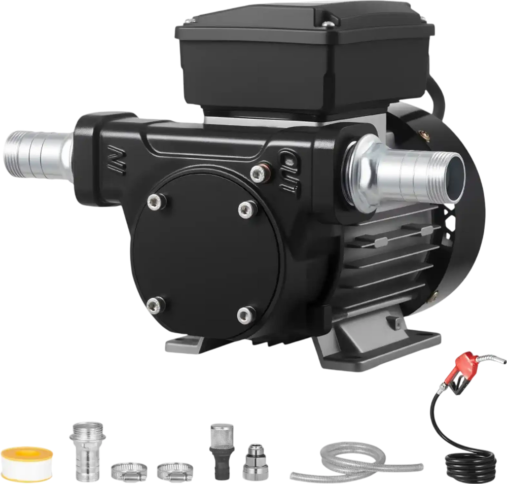 VEVOR Fuel Transfer Pump 110V, 16 GPM 60 L/min, AC Electric Oil Transfer Pump for Diesel Kerosene Biodiesel, with Auto Fuel Nozzle & 2 Hoses, 45 ft/13.7 m Max Lift, for Vehicles, Construction Sites