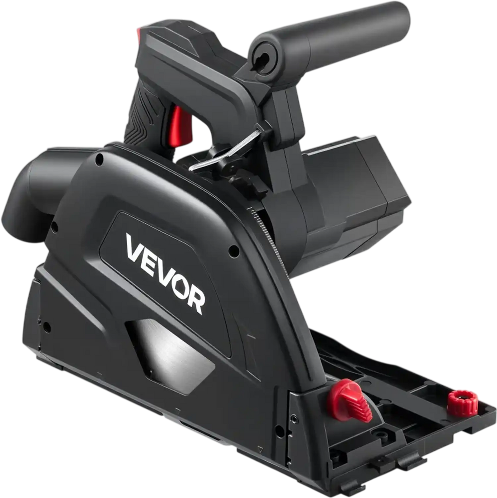 VEVOR Track Saw, 6-1/2-Inch, Plunge-Cut Circular Saw Kit, Tracksaw with 48-Tooth Carbide-Tipped Blade, 0-45° Angle Adjustment, 2.16 in Cutting Depth, for Wood, Plastic, Guide Rail Not Included, Black