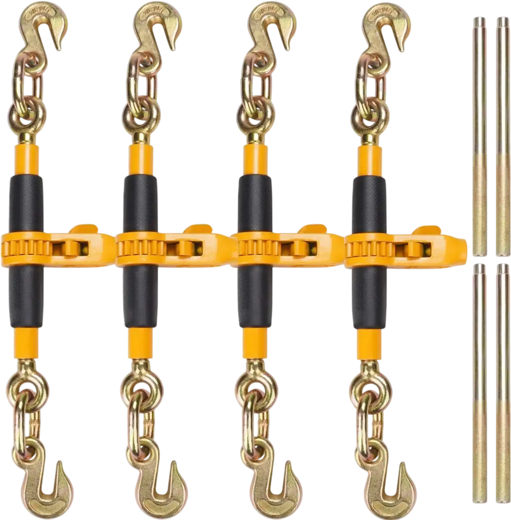 VEVOR Ratchet Chain Binder, 3/8"-1/2" Heavy Duty Load Binders, with G80 Hooks 12000 lbs Secure Load Limit, Labor-saving Anti-skid Handle, Tie Down Hauling Chain Binders for Flatbed Truck Trailer, 4 Pc