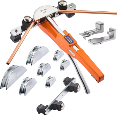 VEVOR Tubing Bender Kit, 1/4 to 7/8 Inch, Compact Ratcheting Tube Pipe Bender, Forward/Reverse Hand Bending Tool, with 7 Aluminium Alloy Dies, for Copper HVAC Air Conditioning Refrigeration Repair