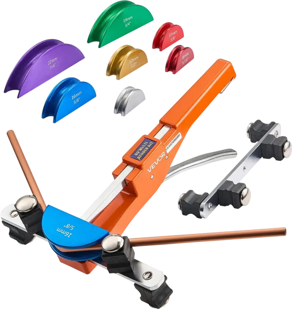 VEVOR Tubing Bender Kit, 1/4 to 7/8 Inch, Compact Ratcheting Tube Pipe Bender, Ratchet Hand Bending Tool, with 7 Color Aluminium Alloy Dies, HVAC Tools, for Copper HVAC Air Conditioning Refrigeration