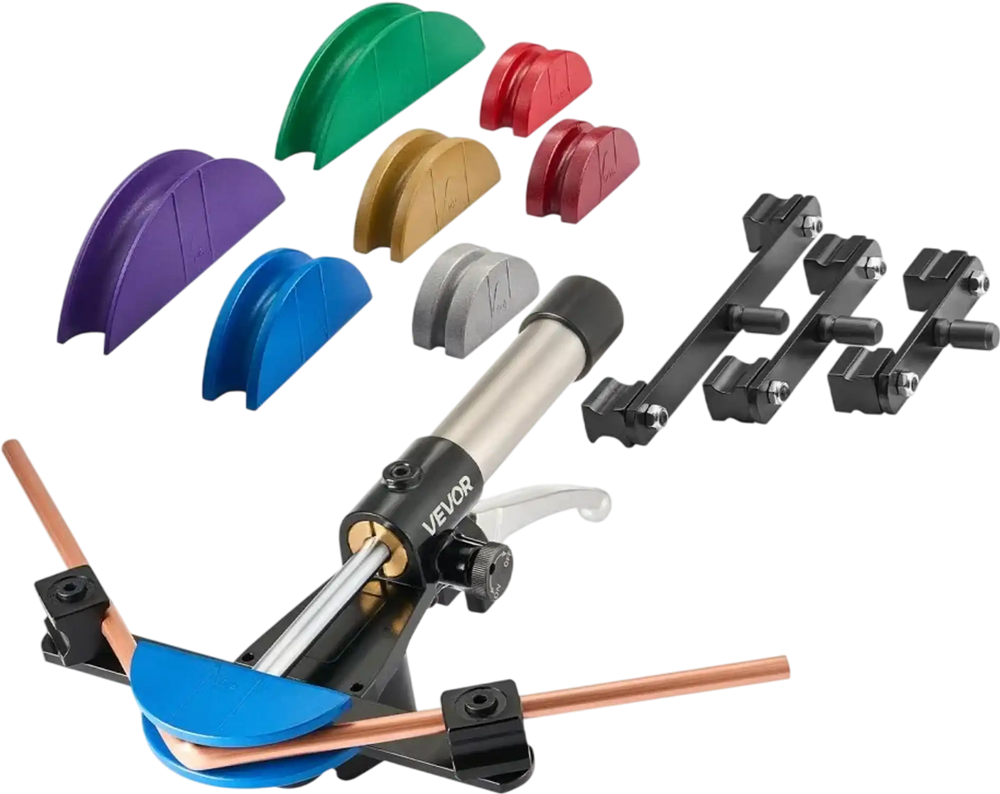 VEVOR Hydraulic Tubing Bender Kit, 1/4 to 7/8 Inch, Copper Tube Pipe Bender, HVAC Bending Tool Set, 90° Bend, with 7 Color Aluminium Alloy Dies, for HVAC Air Conditioning Refrigeration Auto Repair