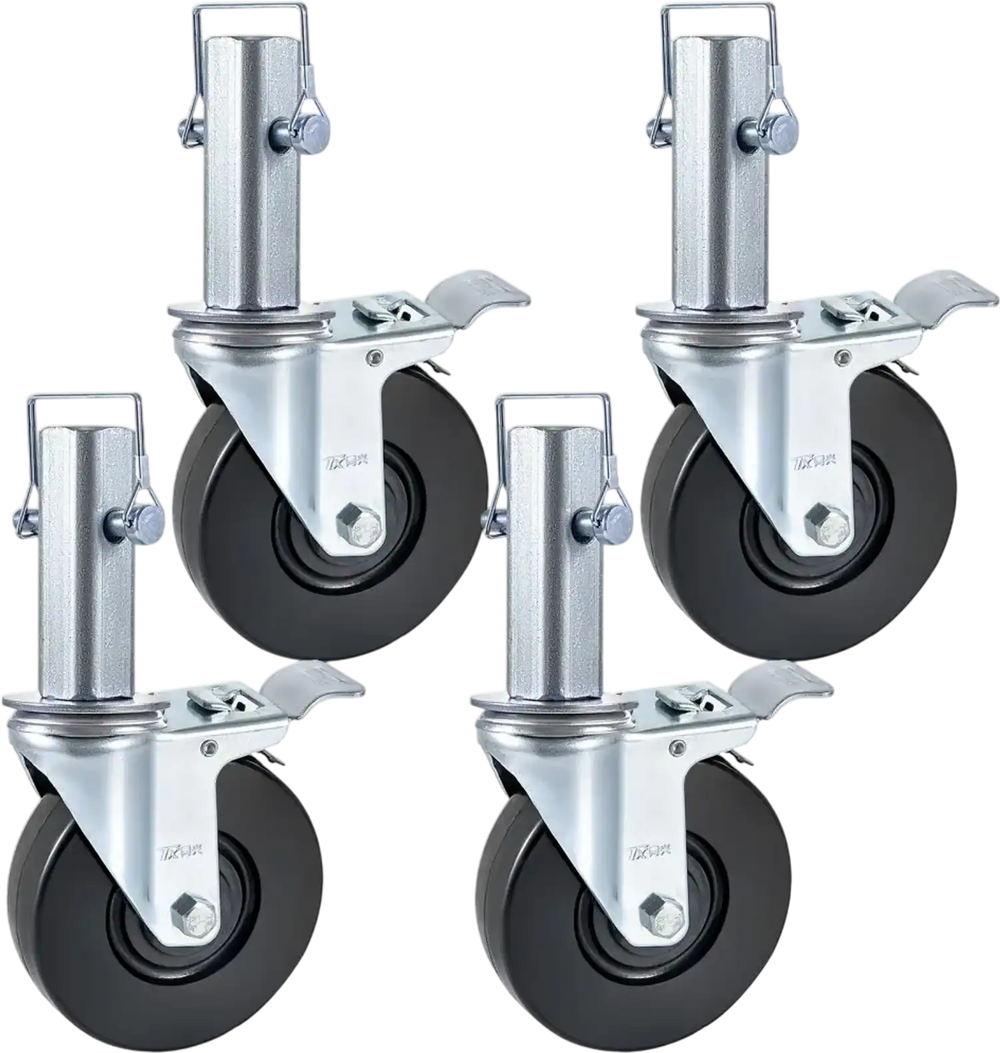 VEVOR 4 Pack 5Inch Scaffolding Rubber Swivel Caster Wheels with Dual Locking Heavy Duty Casters 1.26 Inch Square Stem 440LBS Capacity per Wheel