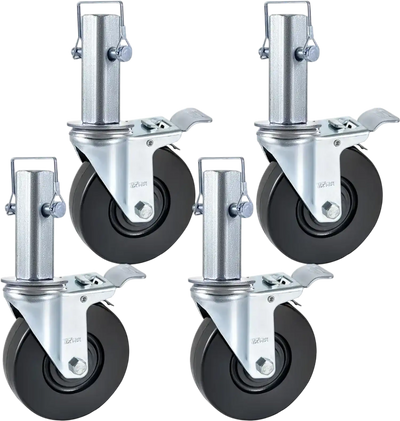 VEVOR 4 Pack 5Inch Scaffolding Rubber Swivel Caster Wheels with Dual Locking Heavy Duty Casters 1.26 Inch Square Stem 440LBS Capacity per Wheel