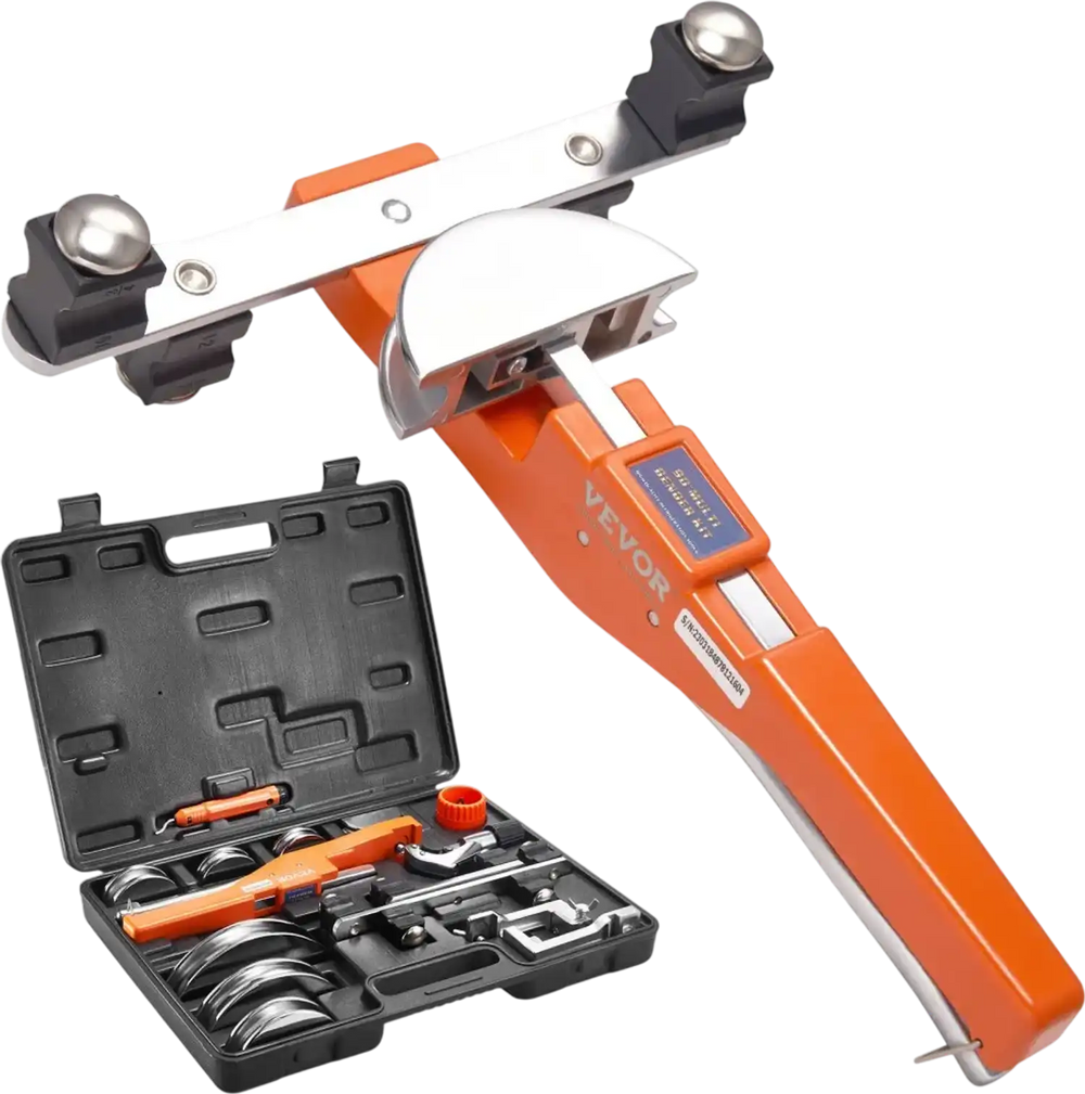 VEVOR Pipe Tube Bender, 1/4"-7/8" O.D. Ratcheting Tubing Bender, 90° Forward/Reverse Pipes Bending Tools with 7 Dies and Pipe Cutter for HVAC Air Conditioning Refrigerator Repair