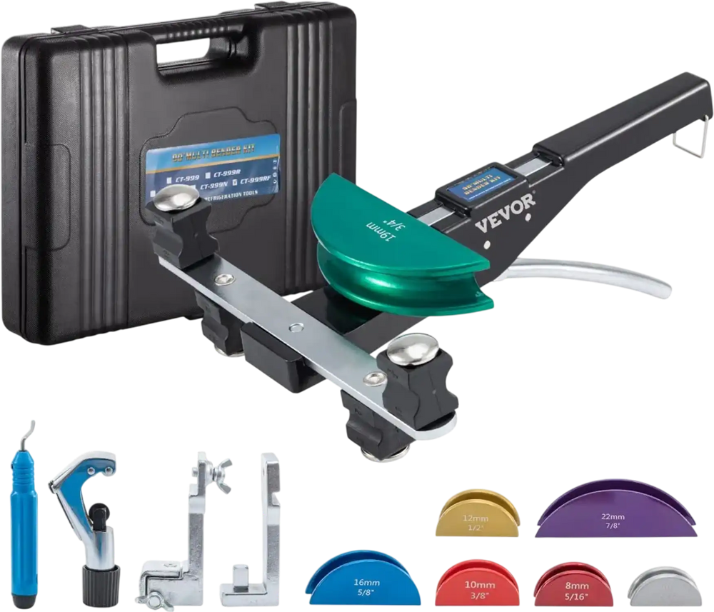 VEVOR Copper Pipe Bender, 7 Colorful Dies 1/4-7/8 inch 90 Degrees Forward and Reverse Bending, 6-22 mm for Copper & Aluminum Tubes with Reverse Bend Attachment