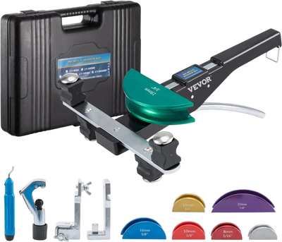 VEVOR Copper Pipe Bender, 7 Colorful Dies 1/4-7/8 inch 90 Degrees Forward and Reverse Bending, 6-22 mm for Copper & Aluminum Tubes with Reverse Bend Attachment