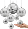 VEVOR Mirror Disco Ball 4" 6" 8" 8-Pack Silver Balls with Hanging Ring, for Party Home Decoration Stage Props DJ Dance Club, 2 Mirror Tile Sizes, Reflects Light, Large Wedding Music Birthday Decor