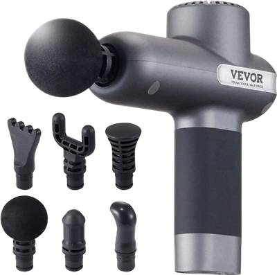 VEVOR Mini Massage Gun, Percussion Muscle Massage Gun for Athletes - with 5 Speed Levels & 6 Massage Heads, 7.4V 2500mAh Batteries, Handheld Small Massage Gun for Pain Relief, Muscle Relaxation