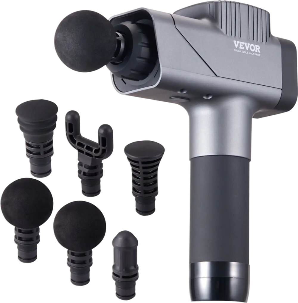 VEVOR Massage Gun Deep Tissue, Percussion Muscle Massager for Athletes - with 8 Speed Levels & 6 Massage Heads, 16V 2500mAh Batteries, Handheld Massage Gun for Pain Relief, Muscle Relaxation