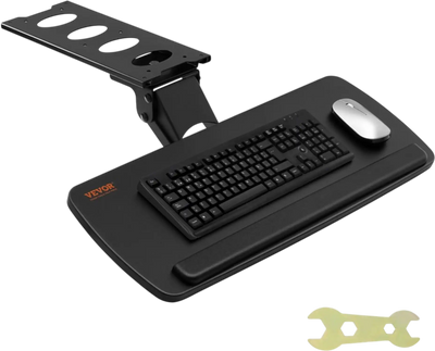 VEVOR Keyboard Tray under Desk Adjustable Height, Height and Angle Adjustable under Desk Keyboard Tray Slide out, Large 25x9.8 inch Keyboard Holder under Desk for Typing in Home, Office Work