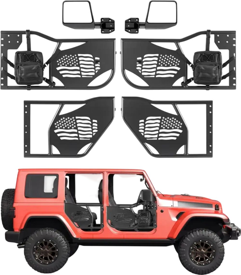 VEVOR Jeep Tube Doors, 4-Door, Compatible with 2007-2018 Jeep Wrangler JK Unlimited, Steel Off Road Front & Rear Tubular Half Doors with DOT Certified Side View Mirrors, Storage Bag and Rubber Pads