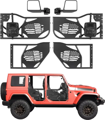 VEVOR Jeep Tube Doors, 4-Door, Compatible with 2007-2018 Jeep Wrangler JK Unlimited, Steel Off Road Front & Rear Tubular Half Doors with DOT Certified Side View Mirrors, Storage Bag and Rubber Pads