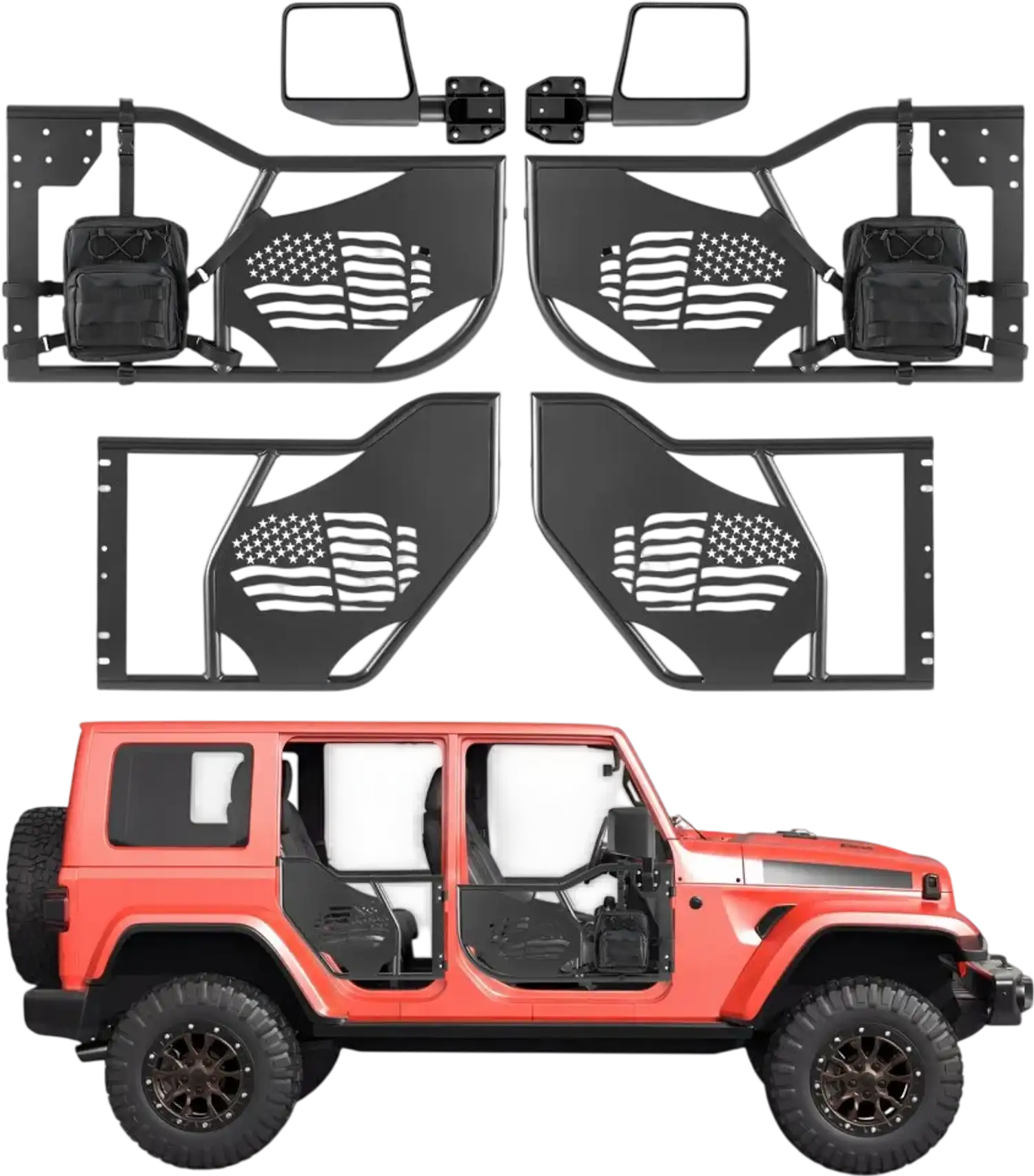 Vevor Tube Doors Flag Pattern Off-Road Front & Rear Tubular Half Doors for 2018-2026 Jeep Wrangler JL & 2020-2026 Gladiator JT New