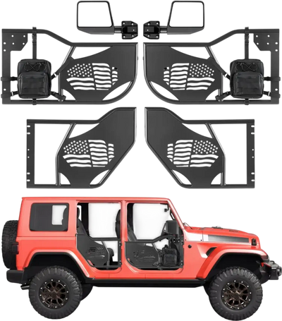 VEVOR Jeep Tube Doors, 4-Door, Fit for 2018-2026 Jeep Wrangler JL & 2020-2026 Gladiator JT, Flag Pattern Off Road Front & Rear Tubular Half Doors with DOT Certified Side View Mirrors and Storage Bag