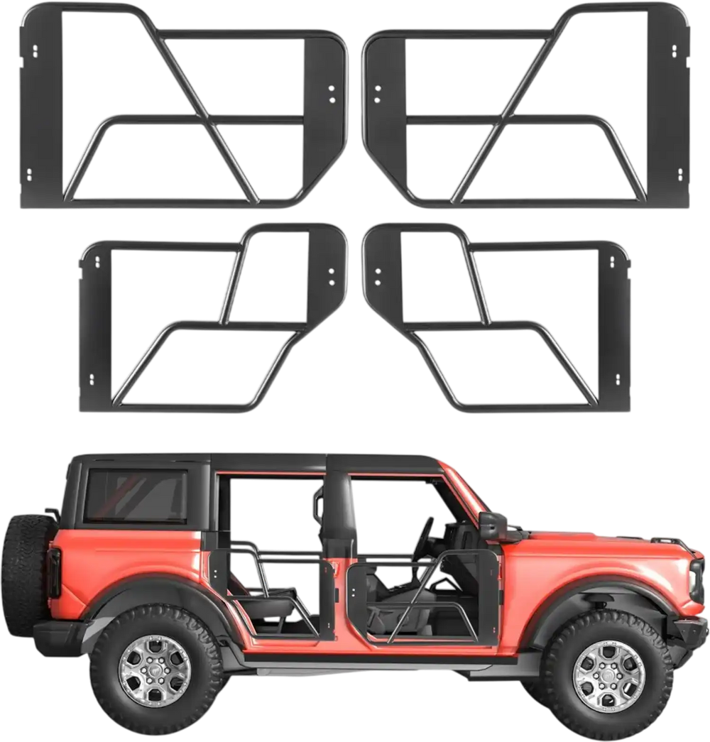 VEVOR Tube Doors, 4-Door, Compatible with 2021-2026 Ford Bronco (Excluding Bronco Sport), Steel Off Road Front & Rear Tubular Half Doors with Rubber Pads, Heavy-Duty Hinges, OE Latch & Limit Straps