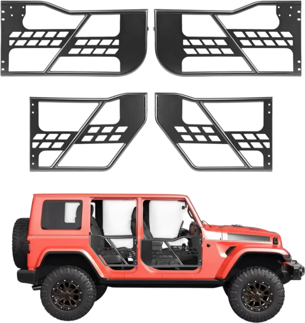 VEVOR Jeep Tube Doors, 4-Door, Compatible with 2007-2018 Jeep Wrangler JK JKU Unlimited, Steel Off Road Front & Rear Tubular Half Doors with Storage Bag, Rubber Pads, Heavy-Duty Hinges and OE Latch