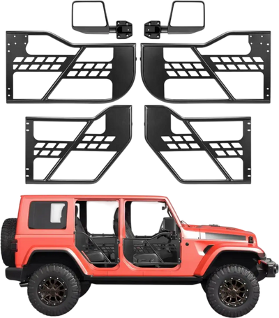 VEVOR Jeep Tube Doors, 4-Door, Compatible with 2007-2018 Jeep Wrangler JK JKU Unlimited, Steel Off Road Front & Rear Tubular Half Doors with DOT Certified Side View Mirrors, Storage Bag & Rubber Pads
