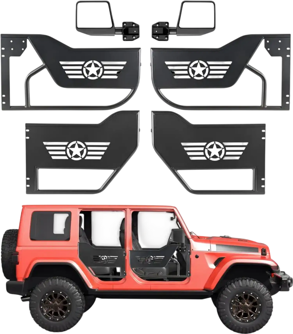 VEVOR Jeep Tube Doors, 4-Door, Compatible with 2018-2026 Jeep Wrangler JL JLU & Gladiator JT 4XE, Steel Off Road Front & Rear Tubular Half Doors with DOT Certified Side View Mirrors