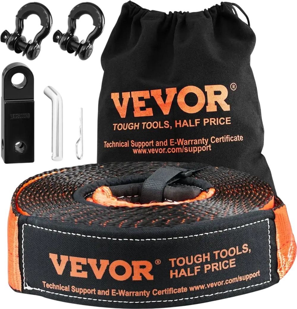 VEVOR Off-Road Recovery Kit, 3" x 30', Heavy Duty Winch Recovery Kit with 30,000 lbs Tow Strap, 44,092 lbs D-Ring Shackles, Shackle Receiver and Storage Bag, for ATVs, Jeeps, Off-Road Vehicles, Trucks
