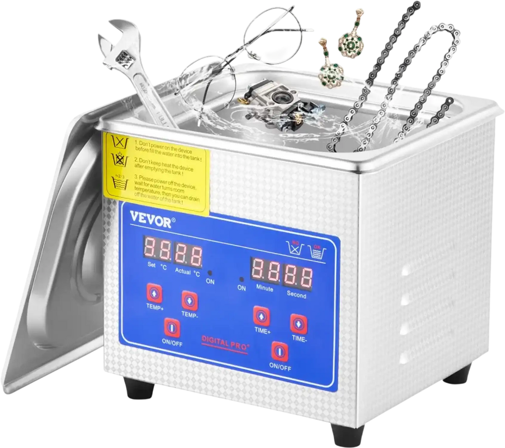 VEVOR Professional Ultrasonic Cleaner, 0.3 L Ultrasonic Jewelry Cleaner with Digital Timer & Heater, Stainless Steel Industrial Sonic Cleaner 40kHz for Glasses, Watches, Rings, Small Parts