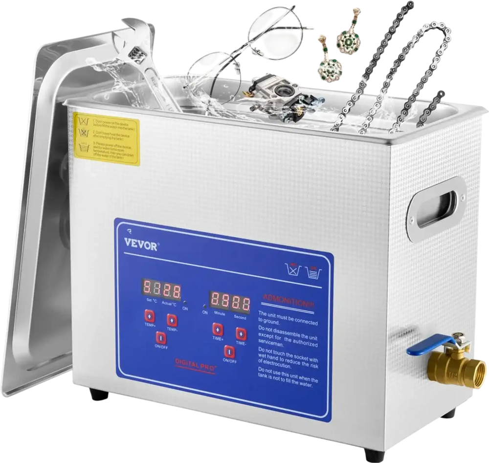 Sonic Cleaner with Digital Timer & Heater, Professional Ultra Sonic Jewelry Cleaner, Stainless Steel Heated Cleaning Machine for Glasses Watch Rings Small Parts Circuit Board (6L)