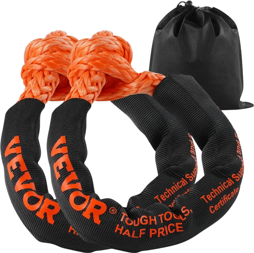 VEVOR Synthetic Soft Shackle, 1/2" x 22" (2 Pack) 44092 lbs (20 Ton) Breaking Strength Recovery Tow Shackles with Extra 2 Sleeves & Storage Bag for UTV, ATV, Trucks, Jeep, Off-Road Vehicles, Orange