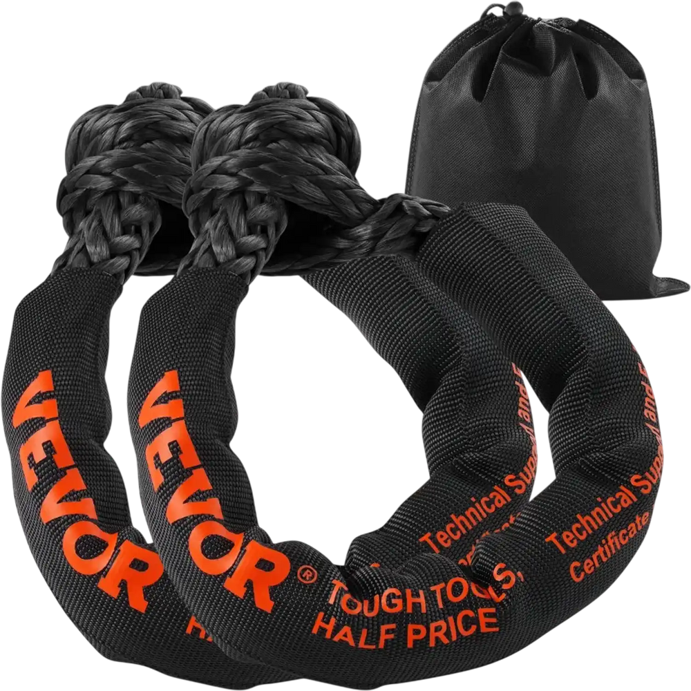 VEVOR Synthetic Soft Shackle, 1/2" x 22" (2 Pack) 44092 lbs (20 Ton) Breaking Strength Recovery Tow Shackles with Extra 2 Sleeves & Storage Bag for UTV, ATV, Trucks, Jeep, Off-Road Vehicles, Black