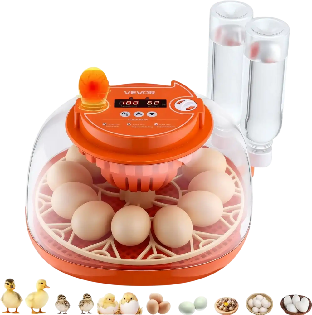 VEVOR 12 Egg Incubator, Automatic Egg Turner with LED Candler, Temperature & Humidity Control, 360° View Clear Window, Poultry Eggs Incubator for Home Farm, Hatching Chicks Ducks Goose Quail