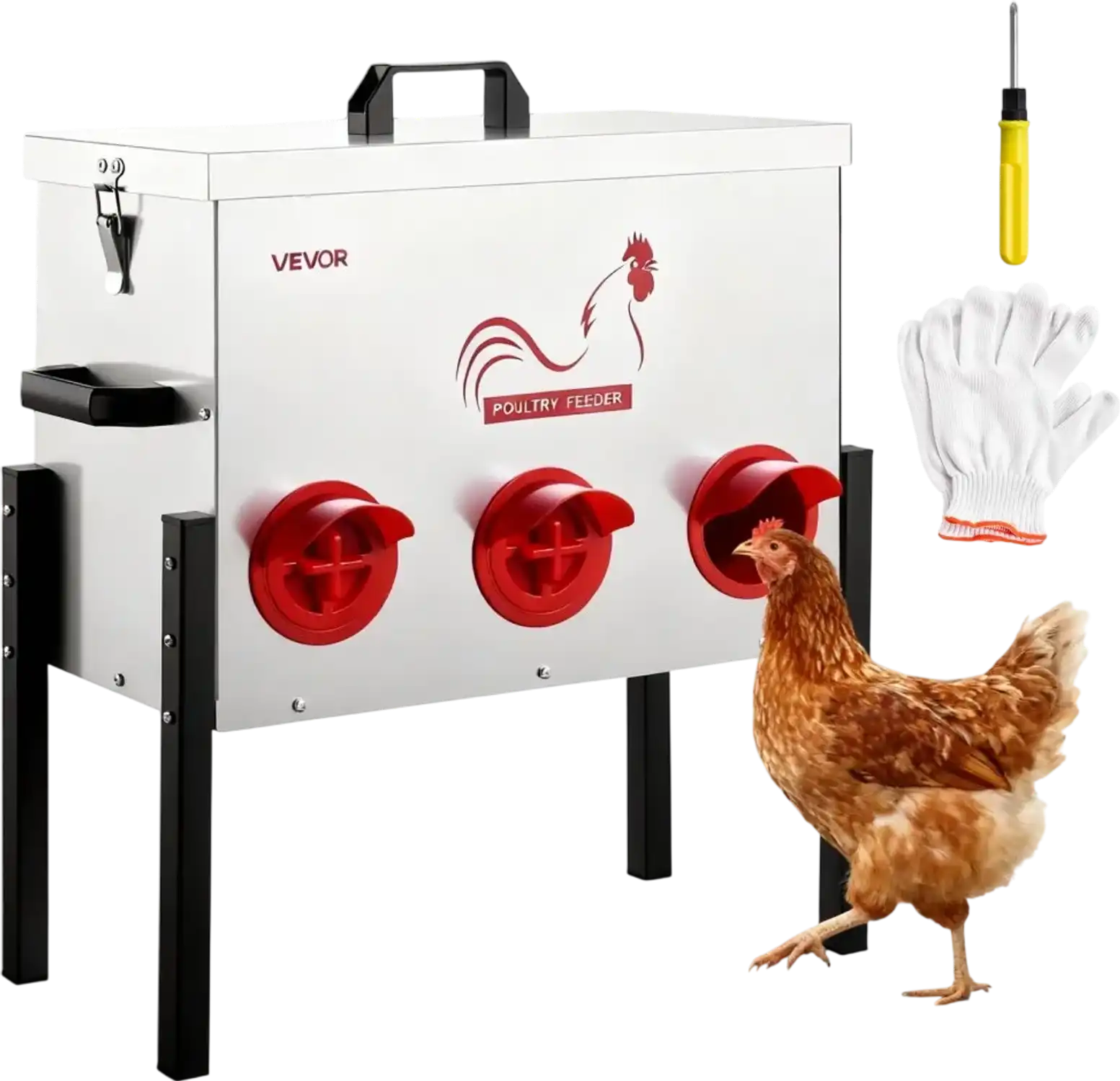 Vevor Automatic Chicken Feeder 30 lbs 6-Port No-Waste Poultry Feeder New