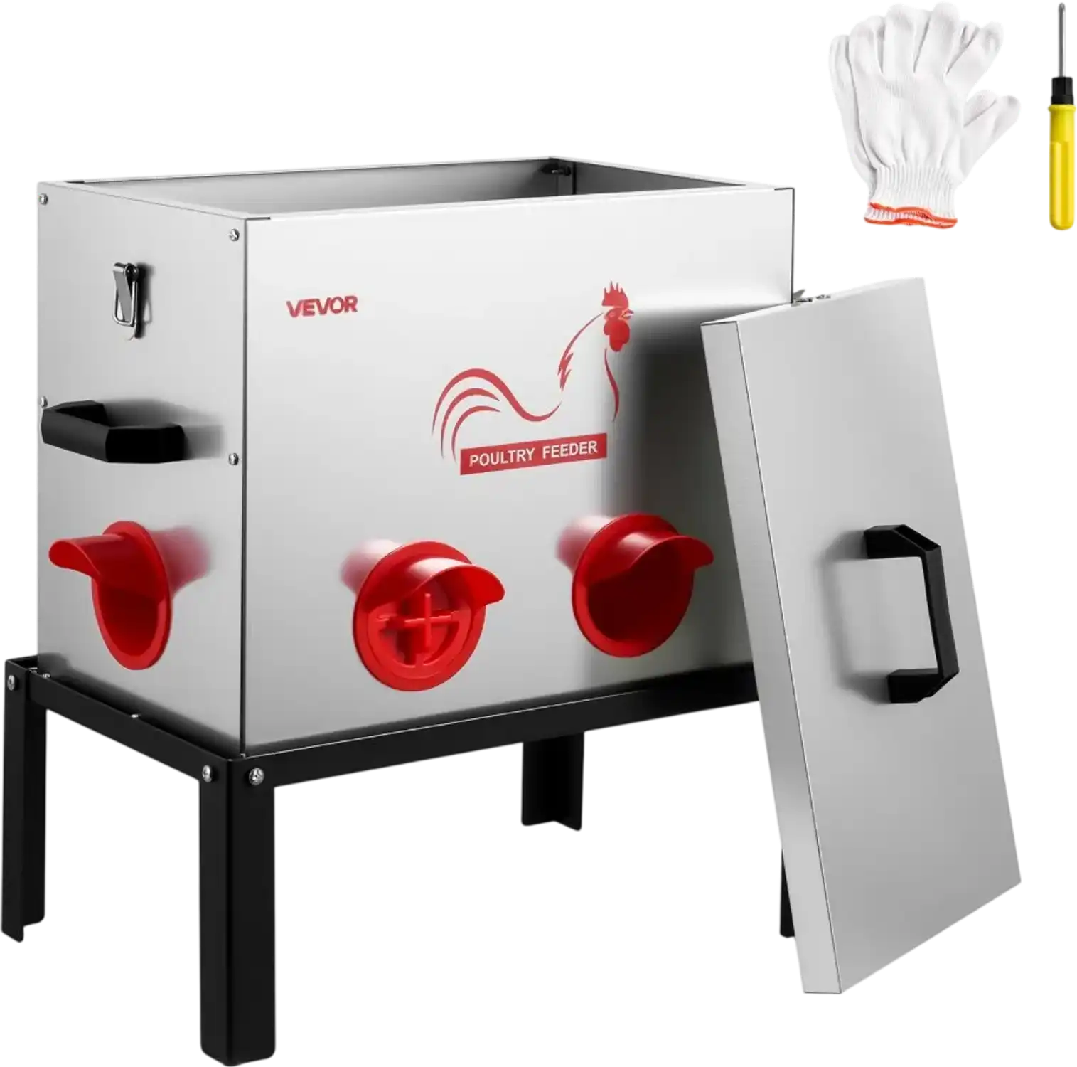 Vevor Automatic Chicken Feeder 40 lbs 6-Port No-Waste Metal Poultry Feeder New