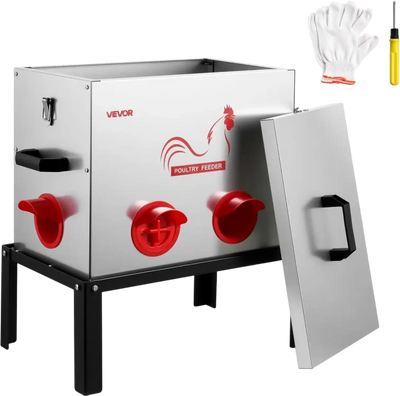 Vevor Automatic Chicken Feeder 40 lbs 6-Port No-Waste Metal Poultry Feeder New