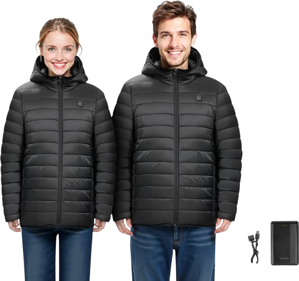 VEVOR Heated Jacket for Women with 7.4V Battery, Soft Shell Electric Heating Coat, Windproof Lightweight Outerwear with 4 Heating Zones & 3 Heat Settings, for Hiking, Outdoor Work, Black, L Size