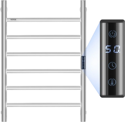 Vevor Towel Warmer Rack 6-Bar Wall-Mounted Heated Bathroom Rack Silver New