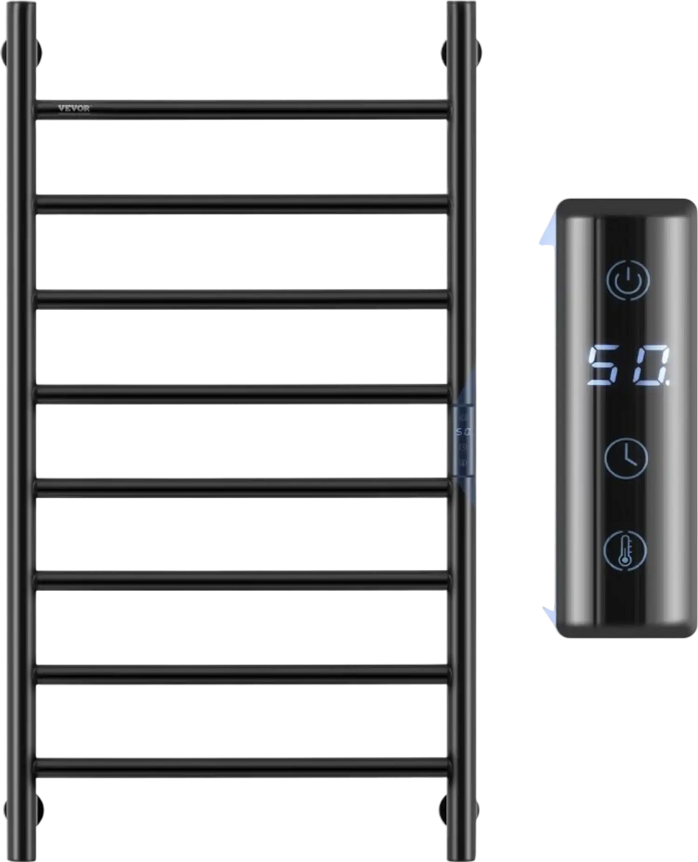 VEVOR 8 Bars Towel Warmer Rack, 120V Wall Mounted Heated Towel Rack for Bathroom, IPX5 Waterpoof Towel Heater Rack with Timer & LED Display Screen, 5 Levels Adjustable Temperature Towel Heater, Black