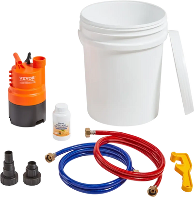 VEVOR Tankless Water Heater Flushing Kit, Includes Efficient Pump & 5 Gallon Pail & 2 Hoses & Descaling Powder, Wrench and Adapter for Quick Install Easy to Start, Water Heater Flush Kit