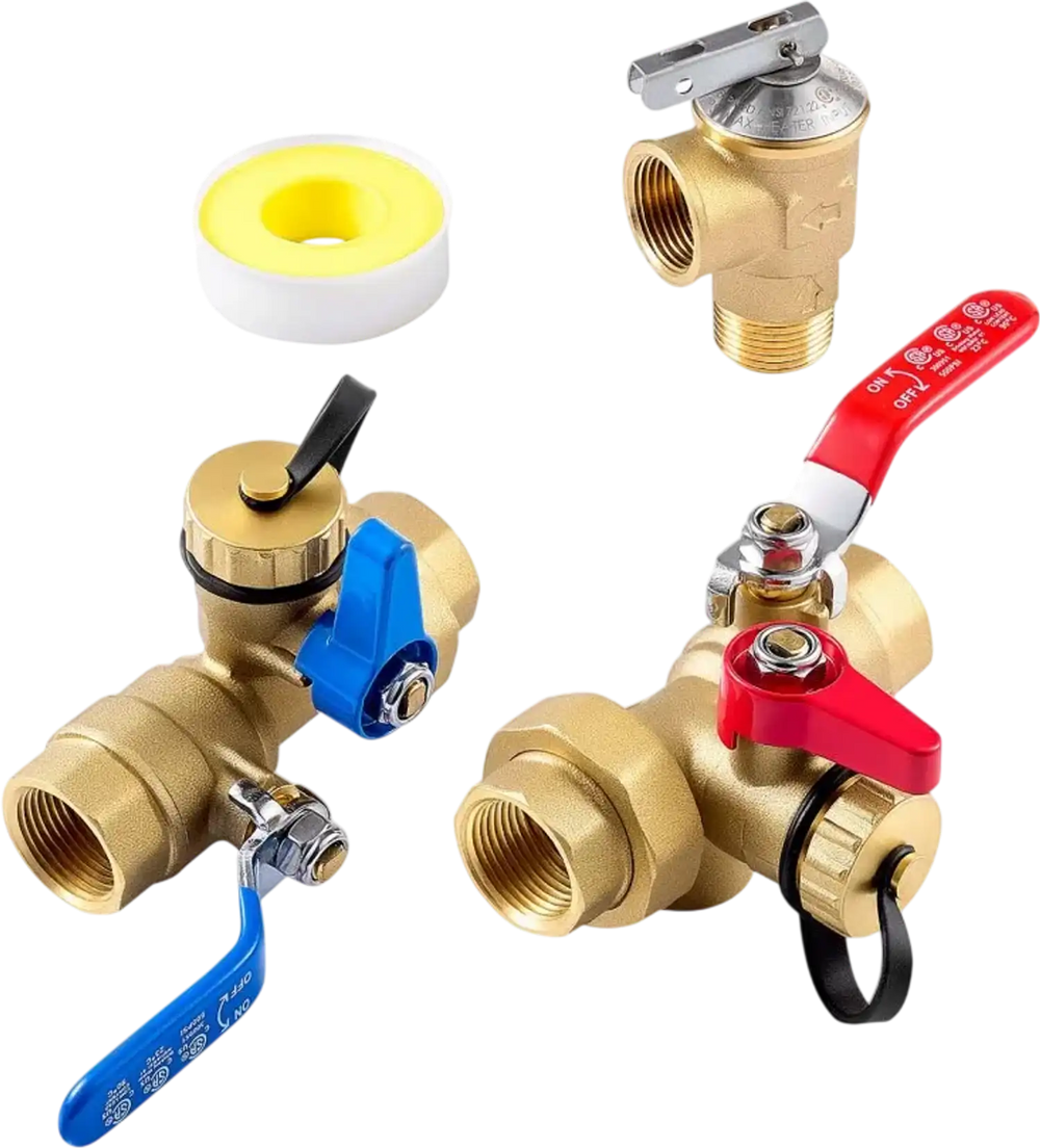 VEVOR Water Heater Kit, 3/4 Inch Tankless Water Heater Service Valve Kit with 2PCS 3/4″ NPT to 3/4″ NPT Isolation Valves, Pressure Relief Valve, Lead-Free Brass, Fits Most Tankless Waters Heaters