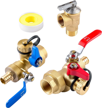 VEVOR Water Heater Kit, 3/4 Inch Tankless Water Heater Service Valve Kit with 2PCS 3/4″ NPT to 3/4″ PEX-B Isolation Valves, Pressure Relief Valve, Lead-Free Brass, Fits Most Tankless Waters Heaters