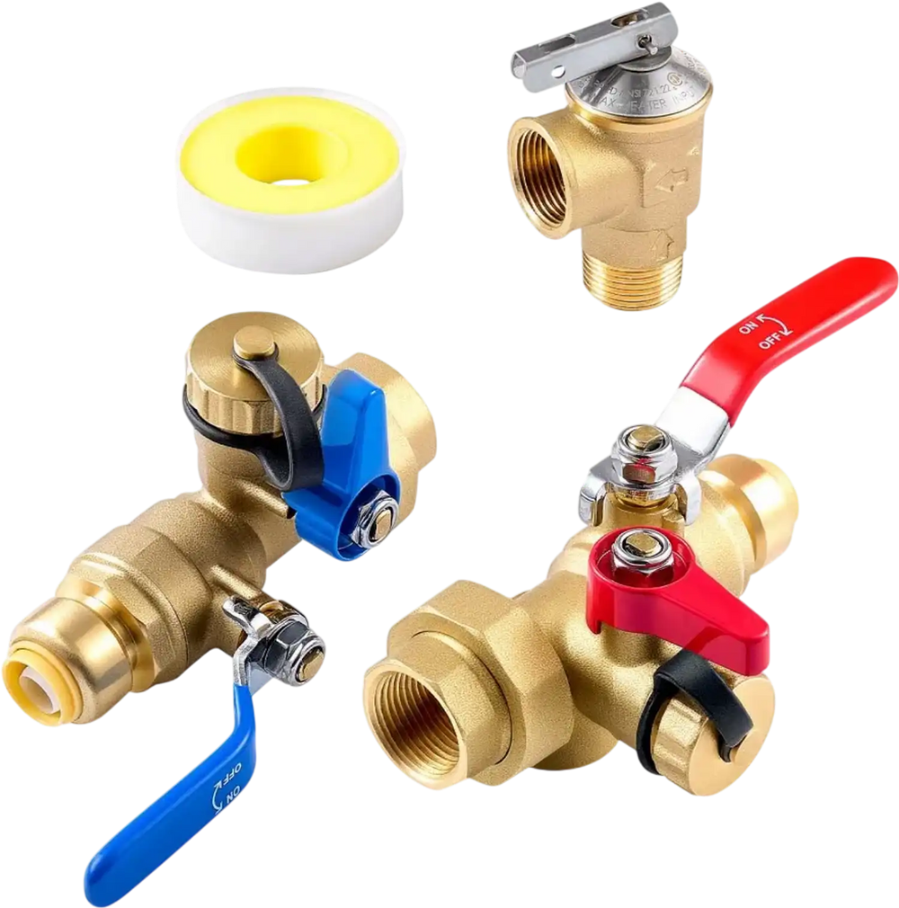VEVOR Water Heater Kit, 3/4 Inch Tankless Water Heater Service Valve Kit with 2PCS 3/4″ NPT to 3/4″ PTC Isolation Valves, Pressure Relief Valve, Fits Most Tankless Waters Heaters, Lead-Free Brass