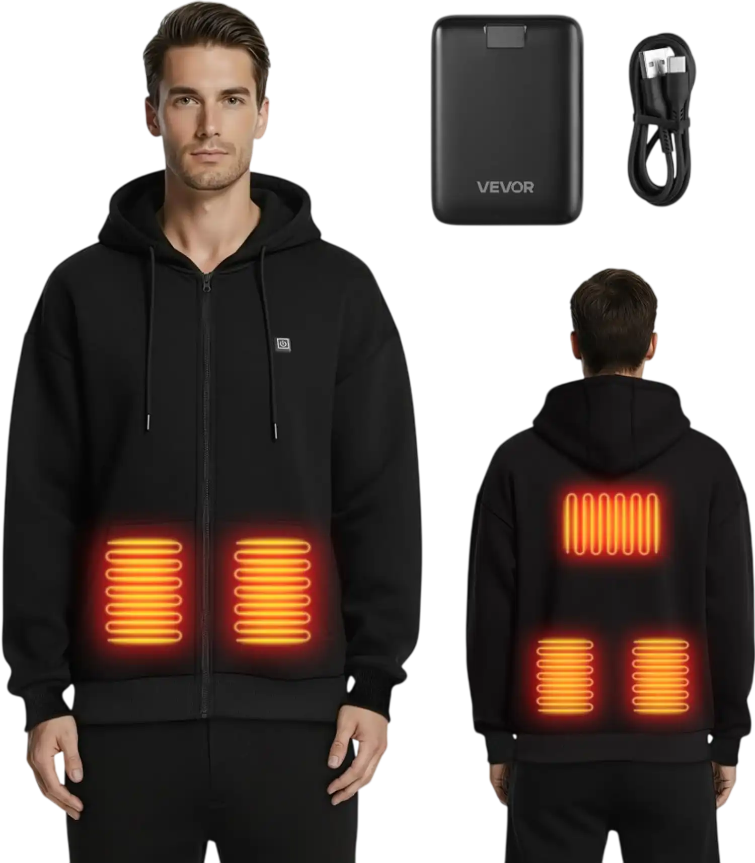 Vevor Heated Hoodie Full-Zip Unisex Black S New