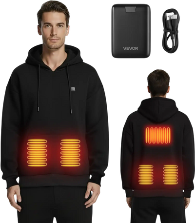 Vevor Heated Sweatshirt Unisex Black XXL 5-Zone Heated Hoodie with Power Bank New
