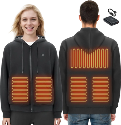 Vevor Heated Hoodie Unisex Zip-Up Sweatshirt with Battery Black New