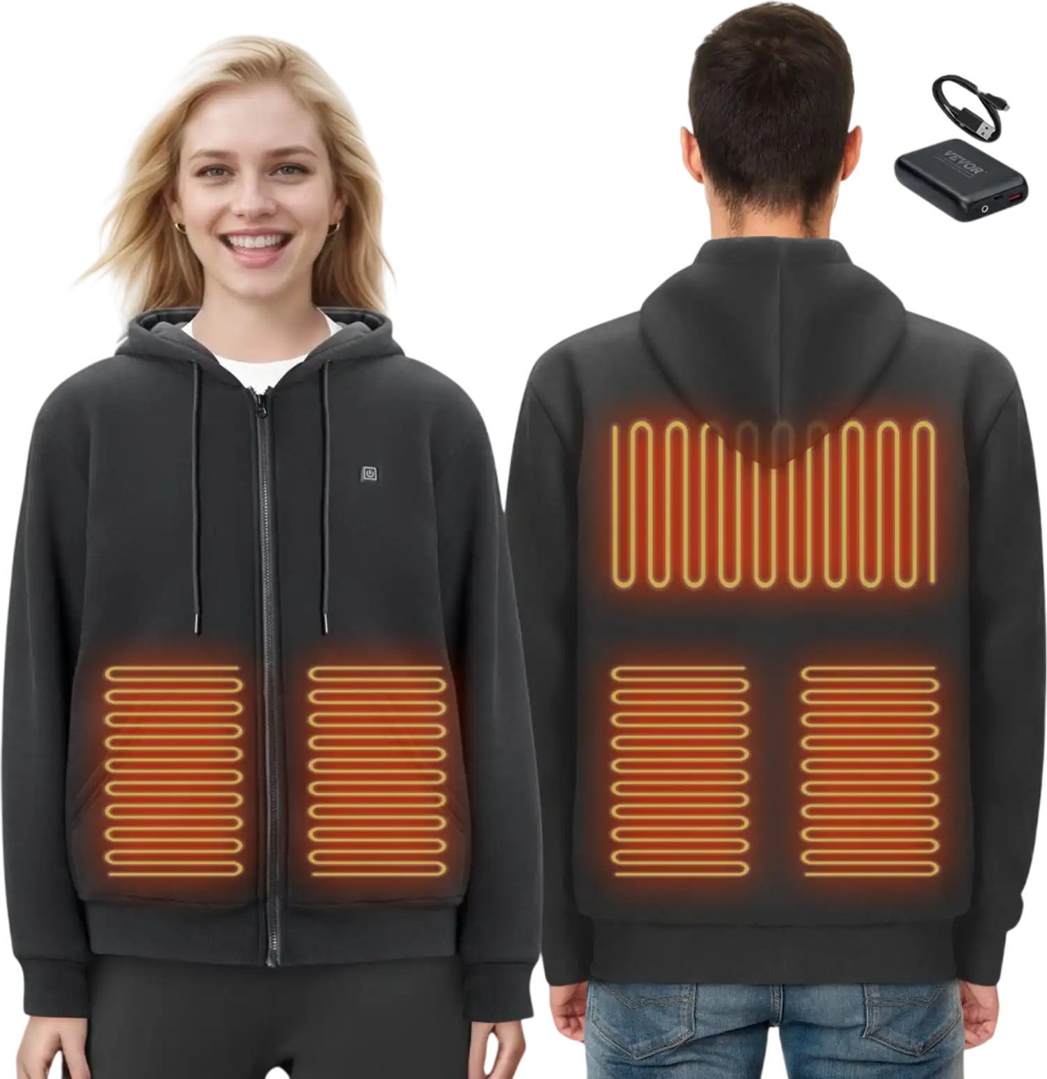 Vevor Heated Hoodie Zip-Up Unisex Black M New