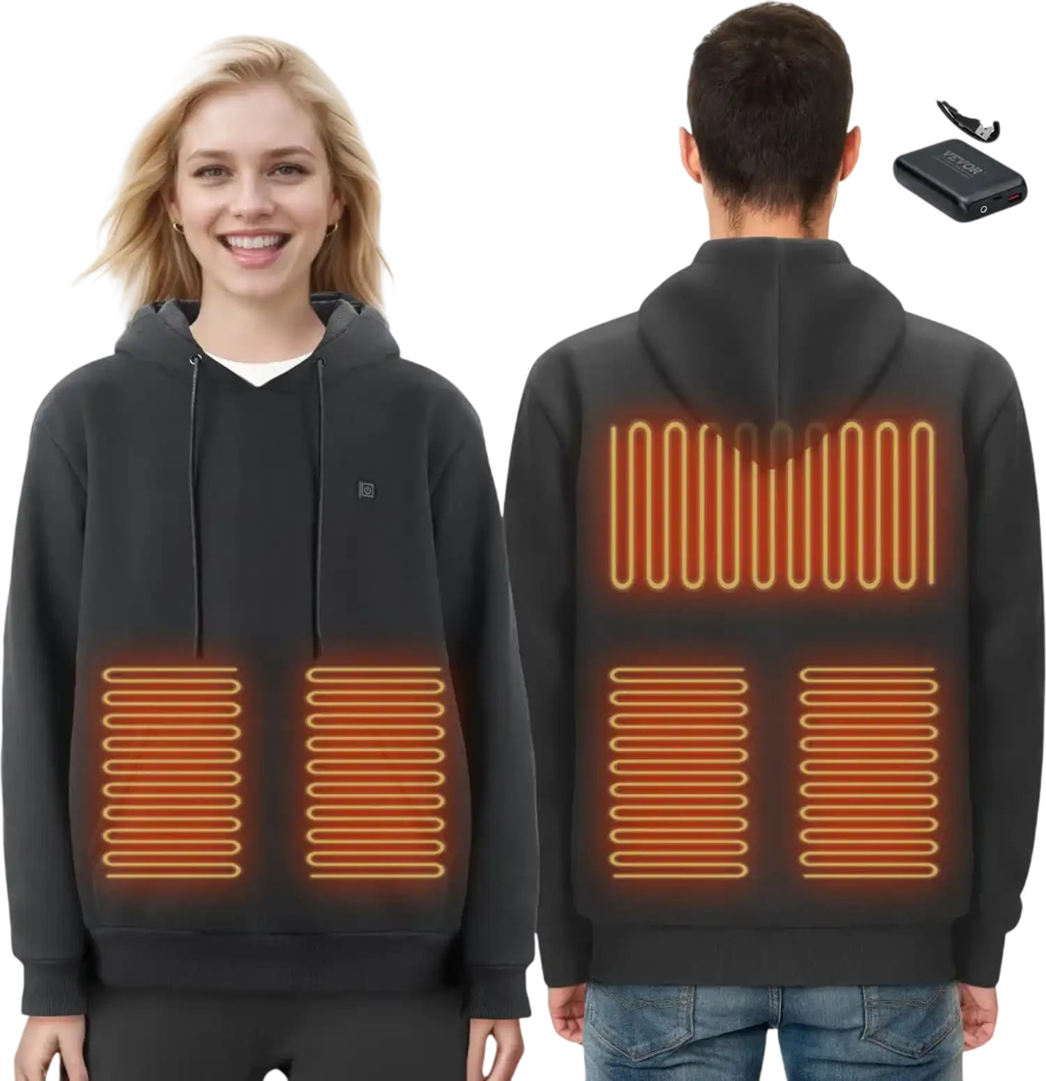 Vevor Heated Hoodie Unisex Battery-Powered Black Size S New