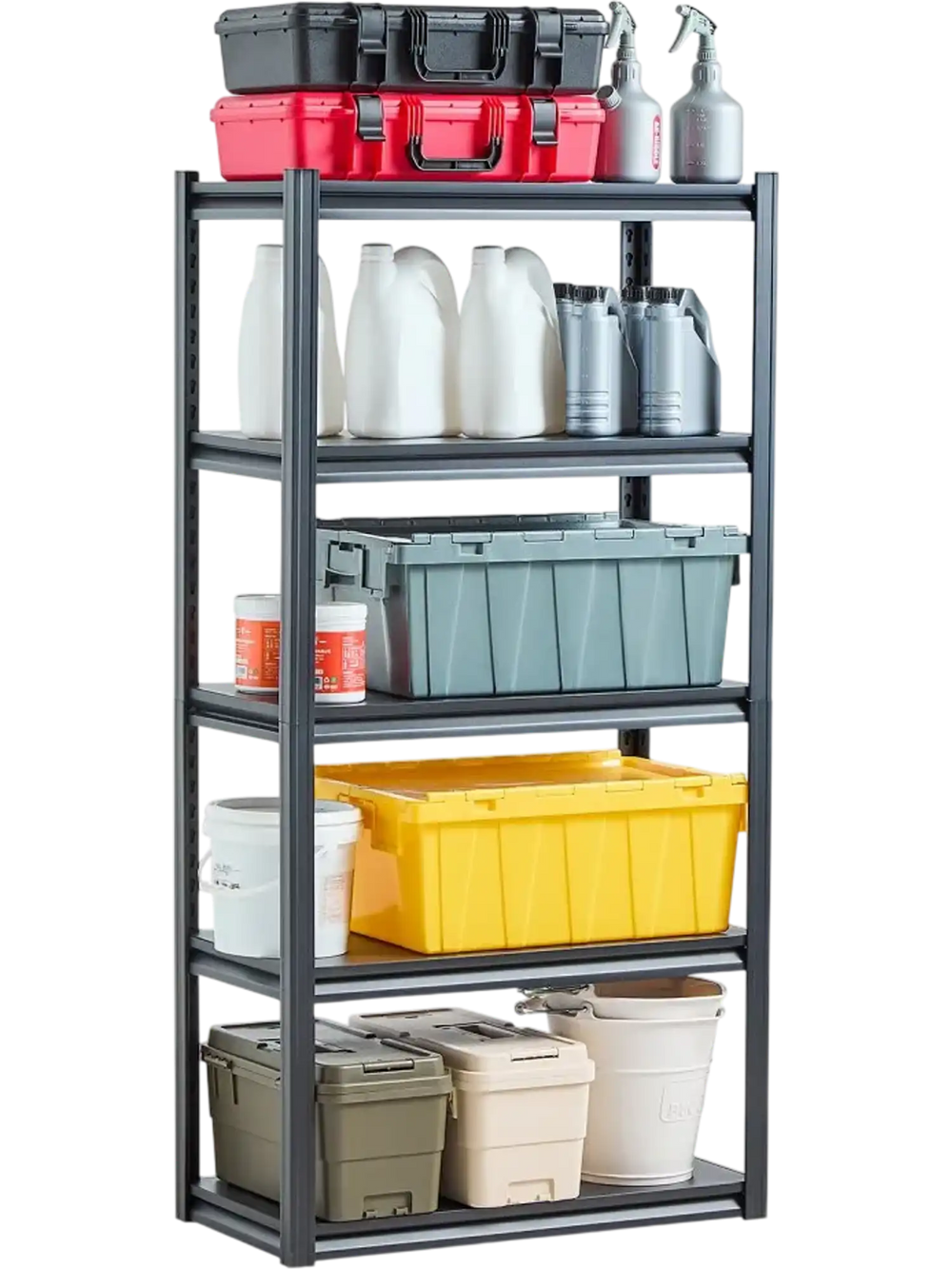 VEVOR Storage Shelves, 2000 lbs, 5 Tier Garage Storage Shelving, 16" D x 32" W x 63" H Adjustable Metal Shelves for Garage Shelves Utility Rack Shelf, Ideal for Kitchen, Warehouse, Basement, Black